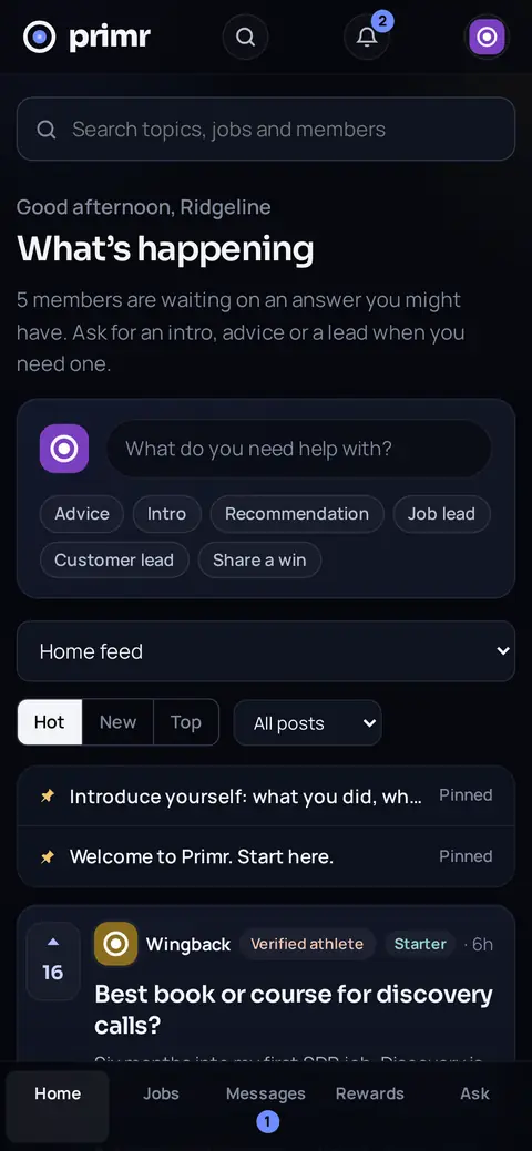 The same Primr feed on a phone